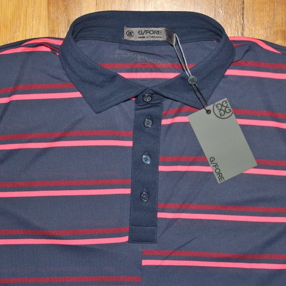 G/FORE Offset Stripe Pique Golf Polo Mens M Twilight G4
